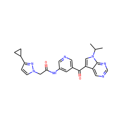 CC(C)n1cc(C(=O)c2cncc(NC(=O)Cn3ccc(C4CC4)n3)c2)c2cncnc21 ZINC000169707659