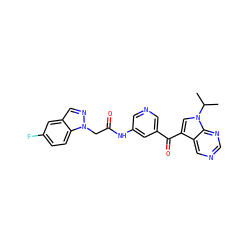 CC(C)n1cc(C(=O)c2cncc(NC(=O)Cn3ncc4cc(F)ccc43)c2)c2cncnc21 ZINC000169707664