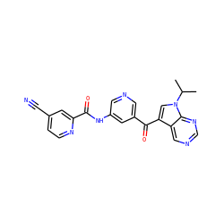 CC(C)n1cc(C(=O)c2cncc(NC(=O)c3cc(C#N)ccn3)c2)c2cncnc21 ZINC000169708000
