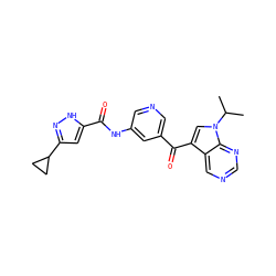 CC(C)n1cc(C(=O)c2cncc(NC(=O)c3cc(C4CC4)n[nH]3)c2)c2cncnc21 ZINC000261151566