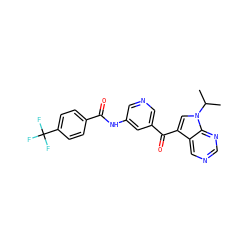 CC(C)n1cc(C(=O)c2cncc(NC(=O)c3ccc(C(F)(F)F)cc3)c2)c2cncnc21 ZINC000169707889
