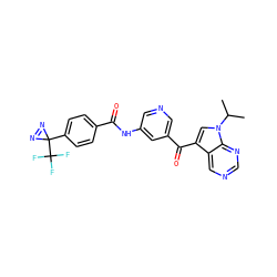 CC(C)n1cc(C(=O)c2cncc(NC(=O)c3ccc(C4(C(F)(F)F)N=N4)cc3)c2)c2cncnc21 ZINC000169707845