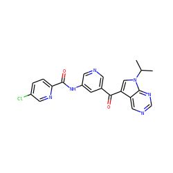 CC(C)n1cc(C(=O)c2cncc(NC(=O)c3ccc(Cl)cn3)c2)c2cncnc21 ZINC000169707986