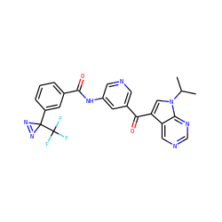 CC(C)n1cc(C(=O)c2cncc(NC(=O)c3cccc(C4(C(F)(F)F)N=N4)c3)c2)c2cncnc21 ZINC000169707844