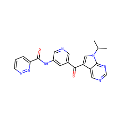 CC(C)n1cc(C(=O)c2cncc(NC(=O)c3cccnn3)c2)c2cncnc21 ZINC000169707925
