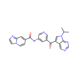 CC(C)n1cc(C(=O)c2cncc(NC(=O)c3ccn4ccnc4c3)c2)c2cncnc21 ZINC000169707957