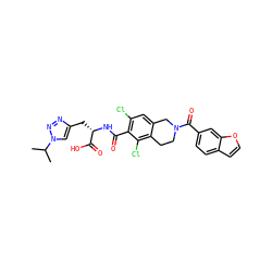CC(C)n1cc(C[C@H](NC(=O)c2c(Cl)cc3c(c2Cl)CCN(C(=O)c2ccc4ccoc4c2)C3)C(=O)O)nn1 ZINC000066112048
