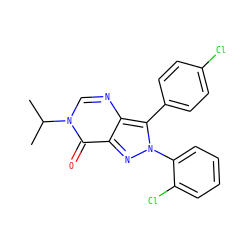 CC(C)n1cnc2c(-c3ccc(Cl)cc3)n(-c3ccccc3Cl)nc2c1=O ZINC000028568713
