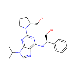 CC(C)n1cnc2c(N[C@@H](CO)c3ccccc3)nc(N3CCC[C@@H]3CO)nc21 ZINC000013834648