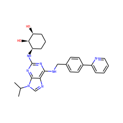 CC(C)n1cnc2c(NCc3ccc(-c4ccccn4)cc3)nc(N[C@@H]3CCC[C@H](O)[C@@H]3O)nc21 ZINC000084739060