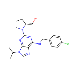 CC(C)n1cnc2c(NCc3ccc(Cl)cc3)nc(N3CCC[C@@H]3CO)nc21 ZINC000013834636