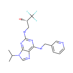 CC(C)n1cnc2c(NCc3cccnc3)nc(NC[C@H](O)C(F)(F)F)nc21 ZINC000096177802