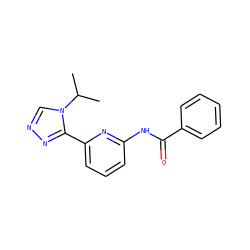 CC(C)n1cnnc1-c1cccc(NC(=O)c2ccccc2)n1 ZINC001772636557