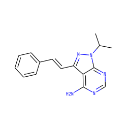 CC(C)n1nc(/C=C/c2ccccc2)c2c(N)ncnc21 ZINC000084687207