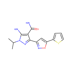CC(C)n1nc(-c2cc(-c3cccs3)on2)c(C(N)=O)c1N ZINC001772578439