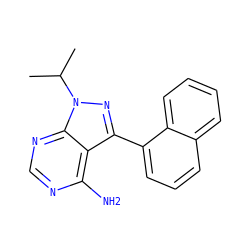 CC(C)n1nc(-c2cccc3ccccc23)c2c(N)ncnc21 ZINC000071281540