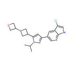 CC(C)n1nc(-c2cnc3[nH]cc(Cl)c3c2)cc1C1CN(C2COC2)C1 ZINC000146507811