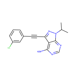CC(C)n1nc(C#Cc2cccc(Cl)c2)c2c(N)ncnc21 ZINC000653761932