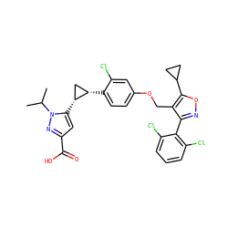 CC(C)n1nc(C(=O)O)cc1[C@@H]1C[C@@H]1c1ccc(OCc2c(-c3c(Cl)cccc3Cl)noc2C2CC2)cc1Cl ZINC000115372025