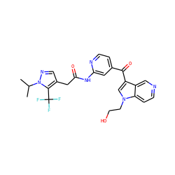 CC(C)n1ncc(CC(=O)Nc2cc(C(=O)c3cn(CCO)c4ccncc34)ccn2)c1C(F)(F)F ZINC001772636356