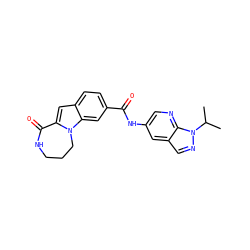 CC(C)n1ncc2cc(NC(=O)c3ccc4cc5n(c4c3)CCCNC5=O)cnc21 ZINC000073240555