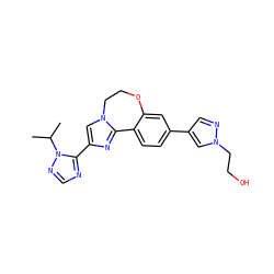 CC(C)n1ncnc1-c1cn2c(n1)-c1ccc(-c3cnn(CCO)c3)cc1OCC2 ZINC000096270821