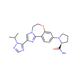 CC(C)n1ncnc1-c1cn2c(n1)-c1ccc(N3CCC[C@H]3C(N)=O)cc1OCC2 ZINC000201494491
