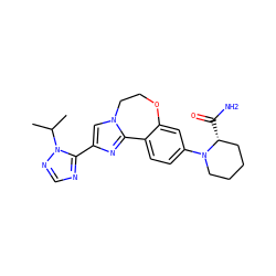 CC(C)n1ncnc1-c1cn2c(n1)-c1ccc(N3CCCC[C@H]3C(N)=O)cc1OCC2 ZINC000144042737
