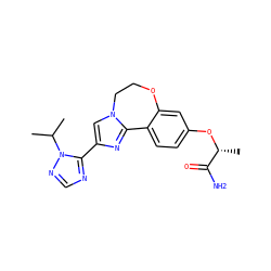 CC(C)n1ncnc1-c1cn2c(n1)-c1ccc(O[C@H](C)C(N)=O)cc1OCC2 ZINC000144065295