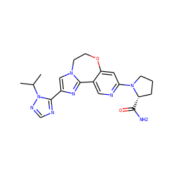 CC(C)n1ncnc1-c1cn2c(n1)-c1cnc(N3CCC[C@@H]3C(N)=O)cc1OCC2 ZINC000201500925