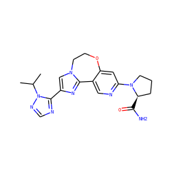 CC(C)n1ncnc1-c1cn2c(n1)-c1cnc(N3CCC[C@H]3C(N)=O)cc1OCC2 ZINC000201493260
