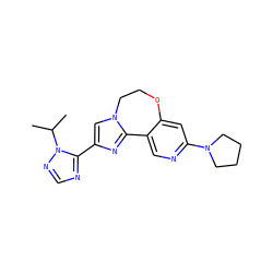 CC(C)n1ncnc1-c1cn2c(n1)-c1cnc(N3CCCC3)cc1OCC2 ZINC000116316008