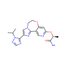 CC(C)n1ncnc1-c1cn2c(n1)-c1cnc(O[C@@H](C)C(N)=O)cc1OCC2 ZINC000116316236