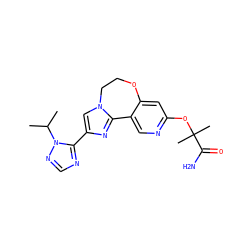 CC(C)n1ncnc1-c1cn2c(n1)-c1cnc(OC(C)(C)C(N)=O)cc1OCC2 ZINC000201493764