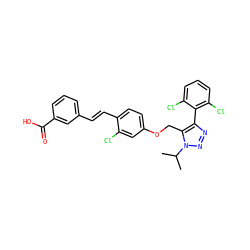 CC(C)n1nnc(-c2c(Cl)cccc2Cl)c1COc1ccc(/C=C/c2cccc(C(=O)O)c2)c(Cl)c1 ZINC000299837671
