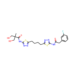 CC(CO)(CO)C(=O)Nc1nnc(CCCCc2nnc(NC(=O)Cc3cccc(F)c3)s2)s1 ZINC000149457855