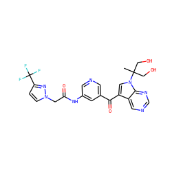 CC(CO)(CO)n1cc(C(=O)c2cncc(NC(=O)Cn3ccc(C(F)(F)F)n3)c2)c2cncnc21 ZINC000169707799