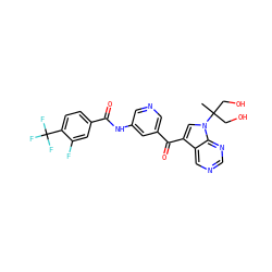 CC(CO)(CO)n1cc(C(=O)c2cncc(NC(=O)c3ccc(C(F)(F)F)c(F)c3)c2)c2cncnc21 ZINC000169707822