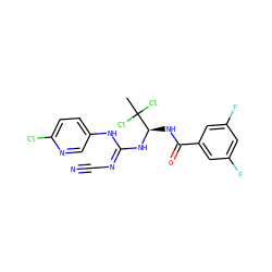 CC(Cl)(Cl)[C@@H](NC(=O)c1cc(F)cc(F)c1)N/C(=N/C#N)Nc1ccc(Cl)nc1 ZINC000028866409