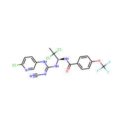CC(Cl)(Cl)[C@@H](NC(=O)c1ccc(OC(F)(F)F)cc1)N/C(=N/C#N)Nc1ccc(Cl)nc1 ZINC000028866453