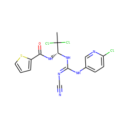 CC(Cl)(Cl)[C@@H](NC(=O)c1cccs1)N/C(=N/C#N)Nc1ccc(Cl)nc1 ZINC000028866434