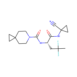 CC(F)(F)C[C@H](NC(=O)N1CCC2(CC1)CC2)C(=O)NC1(C#N)CC1 ZINC000113627984