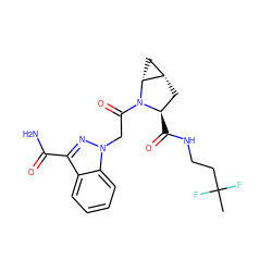 CC(F)(F)CCNC(=O)[C@@H]1C[C@H]2C[C@H]2N1C(=O)Cn1nc(C(N)=O)c2ccccc21 ZINC000210639412