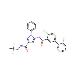 CC(F)(F)CNC(=O)c1cc(NC(=O)c2cc(-c3ncccc3F)ccc2Cl)n(-c2ccccc2)n1 ZINC001772630459