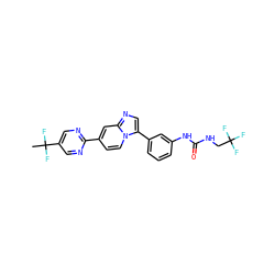 CC(F)(F)c1cnc(-c2ccn3c(-c4cccc(NC(=O)NCC(F)(F)F)c4)cnc3c2)nc1 ZINC000169704738
