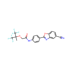 CC(OCC(=O)Nc1ccc(-c2nc3cc(C#N)ccc3o2)cc1)(C(F)(F)F)C(F)(F)F ZINC000045364347