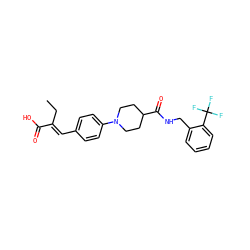 CC/C(=C\c1ccc(N2CCC(C(=O)NCc3ccccc3C(F)(F)F)CC2)cc1)C(=O)O ZINC000653909284