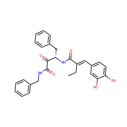 CC/C(=C\c1ccc(O)c(O)c1)C(=O)N[C@@H](Cc1ccccc1)C(=O)C(=O)NCc1ccccc1 ZINC000071418553