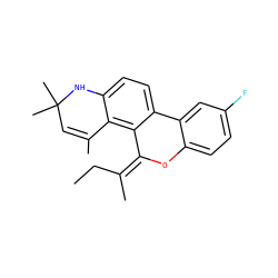CC/C(C)=C1/Oc2ccc(F)cc2-c2ccc3c(c21)C(C)=CC(C)(C)N3 ZINC000013490434