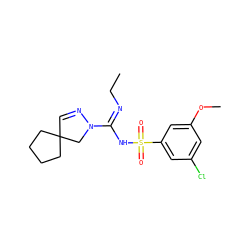 CC/N=C(/NS(=O)(=O)c1cc(Cl)cc(OC)c1)N1CC2(C=N1)CCCC2 ZINC000653730380